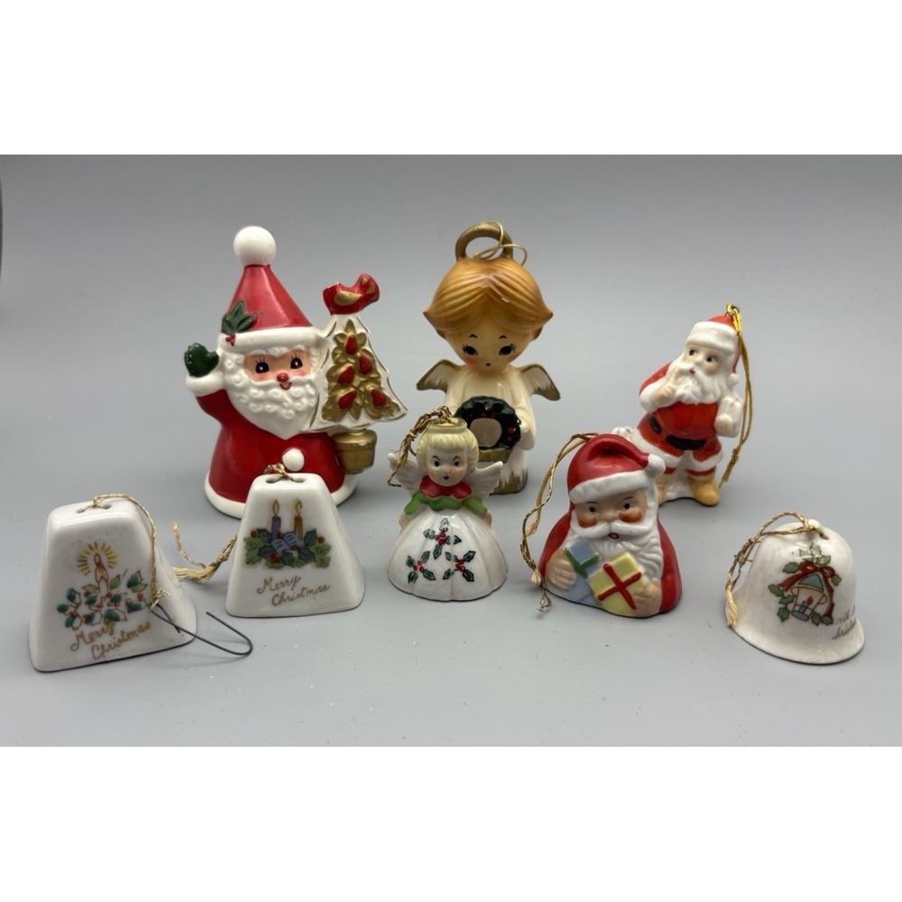 Vintage porcelain Christmas lot ornaments bells Santas angels Japan Napcoware